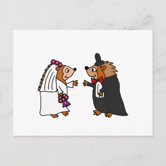 Funny Bride Groom Igel Hochzeit Art Postkarte (Vorderseite)