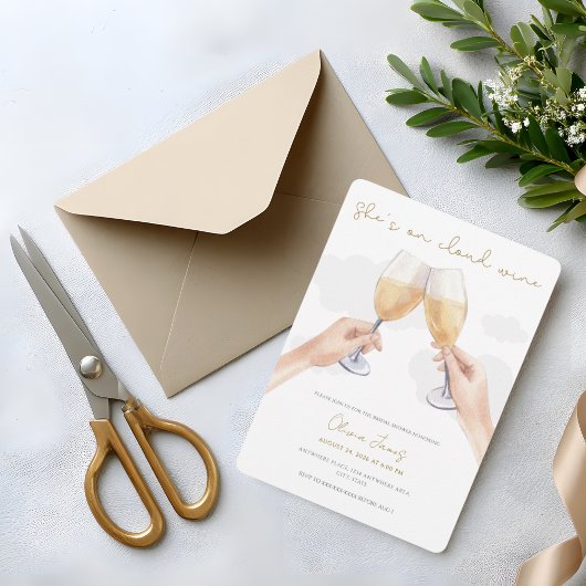 Funny, bride on cloud wine bridal shower einladung