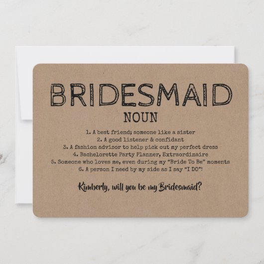 Funny Bridesmaid Noun Wörterbuchvorschlag Einladung (Vorderseite)