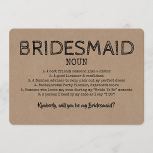 Funny Bridesmaid-Noun-Wörterbuchvorschlag Einladung