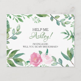 Funny BRIDESMAID PROPOSAL card, Greenery Pink Rose Einladung