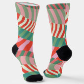 Funny Bright Weihnachten Retro Red Green Strips Socken (Gewinkelt)