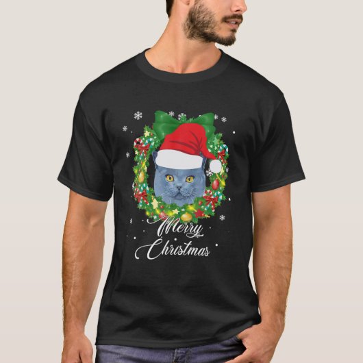 Funny British Kurzhaar Cat Snow Weihnachten Weihna T-Shirt (Vorderseite)