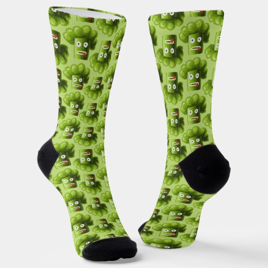 Funny Broccoli Playful Green Veggie Muster Socken (Gewinkelt)