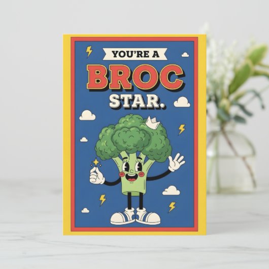 funny broccoli pun You’re a Broc Star food Dankeskarte (Stehend Vorderseite)