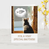 Funny Brother Cat and Fish Birthday Karte (Gelbe Blume)