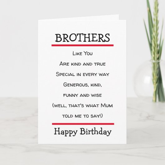 Funny Brothers Cheeky Gedicht Birthday Card Karte (Vorderseite)