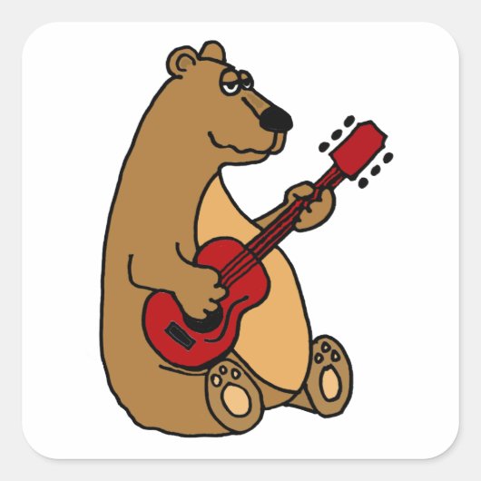 Funny Brown Bär Rote Gitarre Sticker spielen (Vorderseite)