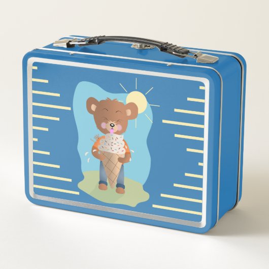 Funny Brown Bear with Ice Cream Kid Metal Lunchbox (Rückseite)