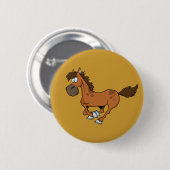 FUNNY BROWN CARTOON HORSE GALLOPING BUTTON (Vorne & Hinten)