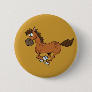 FUNNY BROWN CARTOON HORSE GALLOPING BUTTON