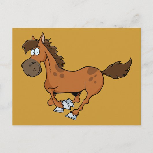 FUNNY BROWN CARTOON HORSE GALLOPING POSTKARTE (Vorderseite)