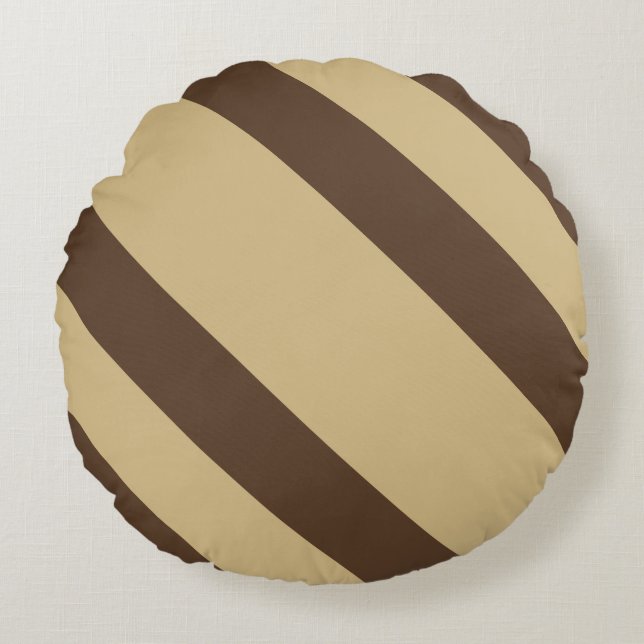 Funny Brown Diagonal Stripes Rundes Kissen (Vorderseite)