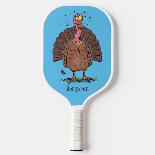 Funny brown farmyard turkey with flies cartoon pickleball schläger (Rückseite)