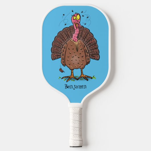 Funny brown farmyard turkey with flies cartoon  pickleball schläger (Vorderseite)