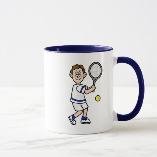 Funny Brown Hair Male Tennis Tasse (Rechts)