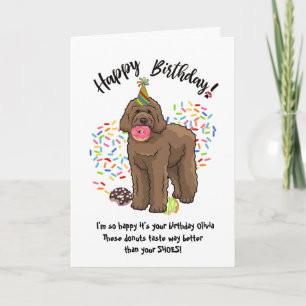 Funny Brown Labradoodle Geburtstagskarte Donuts Einladung