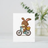 Funny Brown Rabbit Riding Bicycle Cartoon Postkarte (Stehend Vorderseite)