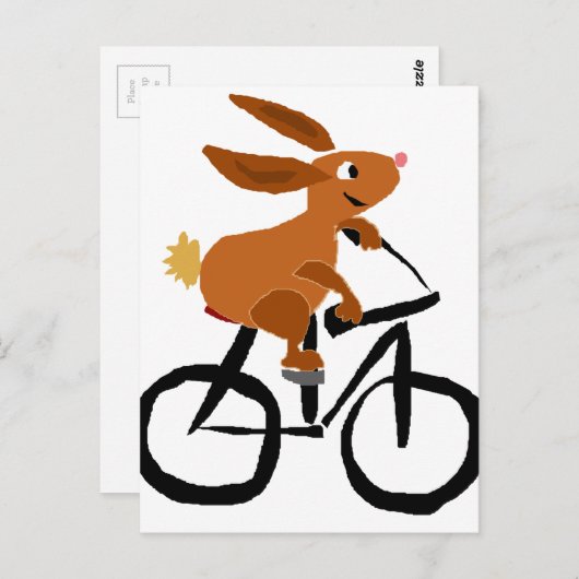 Funny Brown Rabbit Riding Bicycle Postkarte (Vorne/Hinten)