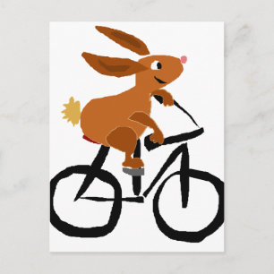 Funny Brown Rabbit Riding Bicycle Postkarte