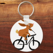 Funny Brown Rabbit Riding Bicycle Schlüsselanhänger (Vorderseite)
