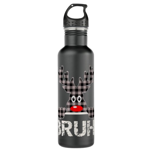 Funny Bruh Buffalo Kariert Reindeer Edelstahlflasche (Vorderseite)