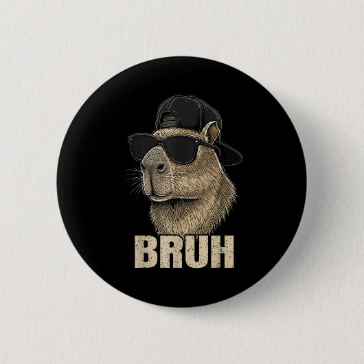 Funny Bruh Meme Capybara Lover Cool Sungles For Me Button (Vorderseite)