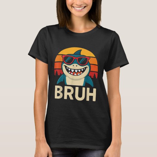 Funny Bruh Shark mit Sungles Meme T-Shirt (Vorderseite)
