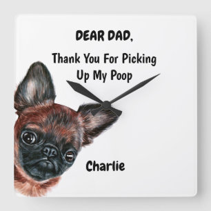 Funny Brussels griffon Dad Watercolor Canine Art Quadratische Wanduhr