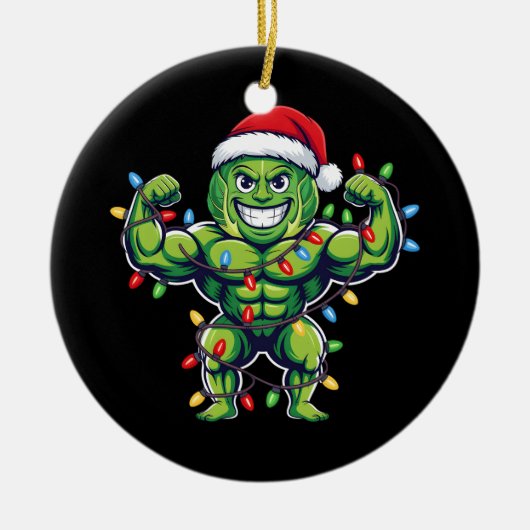 Funny Brussels Sprout Lifting Christmas Gym Lover Keramik Ornament (Vorne)