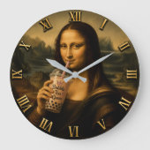 Funny Bubble Tea Mona Lisa Große Wanduhr (Vorderseite)