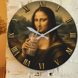 Funny Bubble Tea Mona Lisa Große Wanduhr
