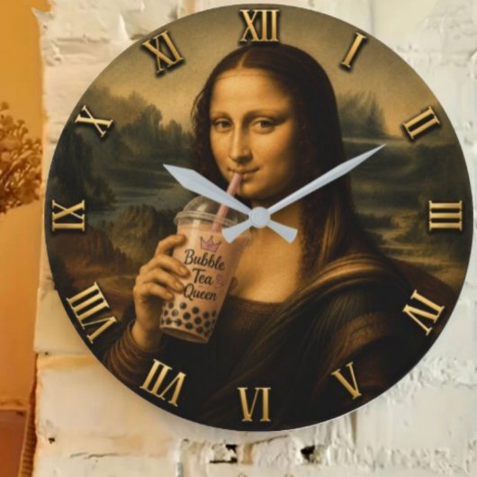 Funny Bubble Tea Mona Lisa Große Wanduhr