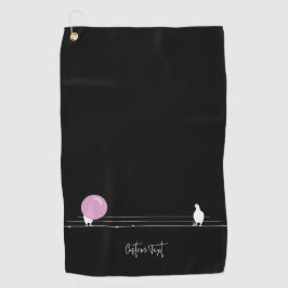 Funny Bubblegum Birds on a Wire Black Golfhandtuch