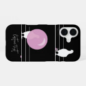 Funny Bubblegum Birds on a Wire Black iPhone 16 Hülle (Rückseite (Horizontal))