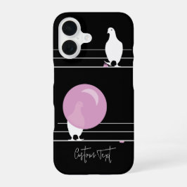 Funny Bubblegum Birds on a Wire Black iPhone 16 Hülle