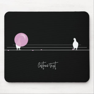 Funny Bubblegum Birds on a Wire Black Mousepad