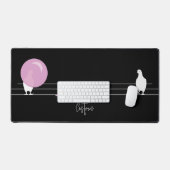 Funny Bubblegum Birds on a Wire Black Schreibtischunterlage (Tastatur & Maus)