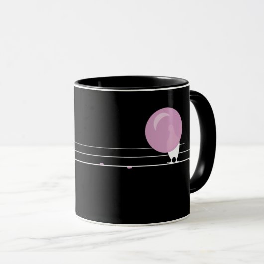 Funny Bubblegum Birds on a Wire Black Tasse (VorderseiteRechts)