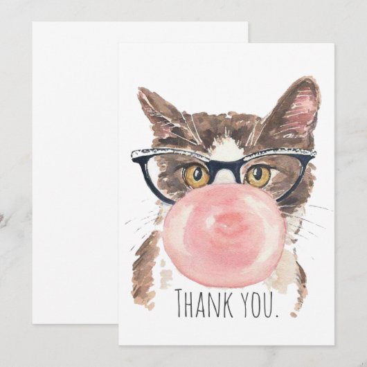 Funny Bubblegum Cat Dankeskarte (Vorne/Hinten)