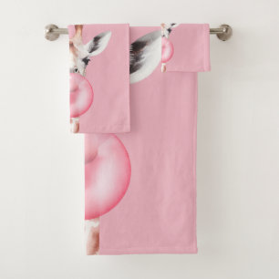Funny Bubblegum Giraffe Badhandtuch Set