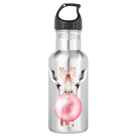 Funny Bubblegum Giraffe Edelstahlflasche (Vorderseite)