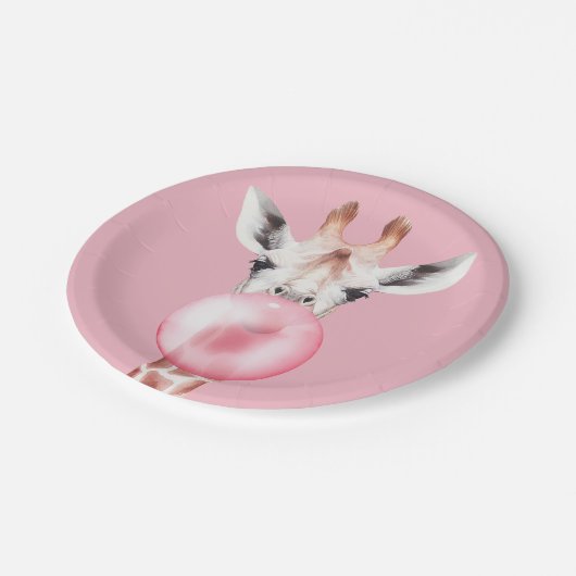 Funny Bubblegum Giraffe Pappteller (Schrägansicht)