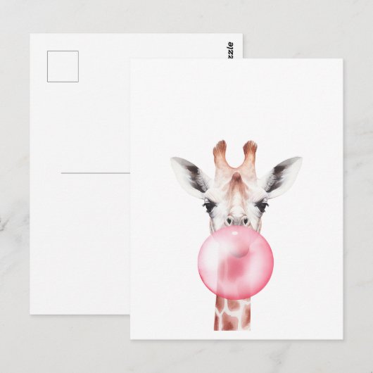 Funny Bubblegum Giraffe Postkarte (Vorne/Hinten)