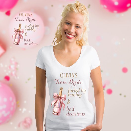 Funny Bubbly Party Pink Gold Team Bridge T-Shirt
