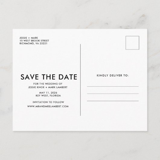 Funny Budget Foto Wedding Save the Date Ankündigungspostkarte (Rückseite)