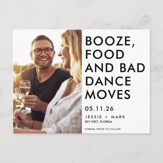 Funny Budget Foto Wedding Save the Date Ankündigungspostkarte (Vorderseite)