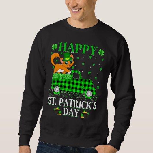 Funny Buffalo Kariert Green Truck Cat St Patrick s Sweatshirt (Vorderseite)