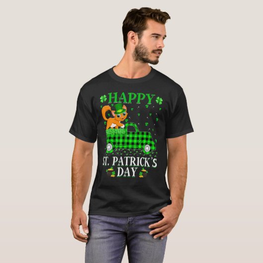 Funny Buffalo Kariert Green Truck Cat St Patrick s T-Shirt (Vorne ganz)