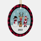 Funny Buffalo Karierter Karo Santa Mask Keramik Ornament (Rechts)